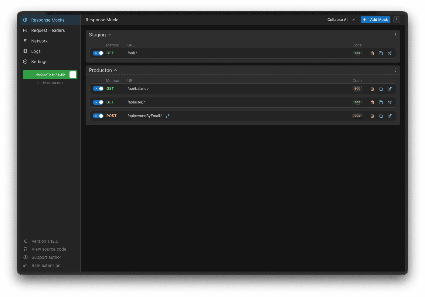 Mockiato active mocks management interface