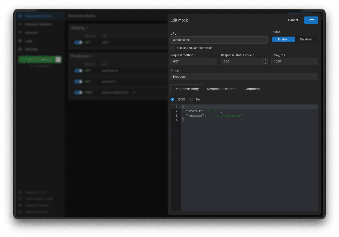 Mockiato request rule editor interface